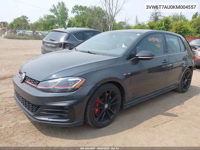 2019 Volkswagen Golf Gti 2.0T Autobahn/2.0T Rabbit Edition/2.0T S/2.0T Se VIN: 3VW6T7AU0KM004557 Lot: 42415427