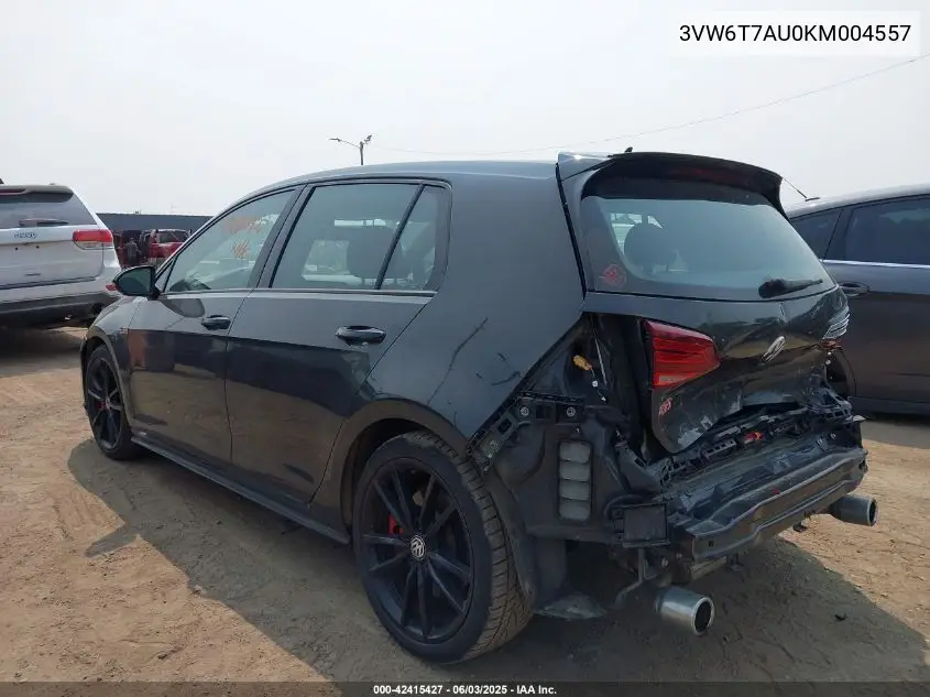 2019 Volkswagen Golf Gti 2.0T Autobahn/2.0T Rabbit Edition/2.0T S/2.0T Se VIN: 3VW6T7AU0KM004557 Lot: 42415427