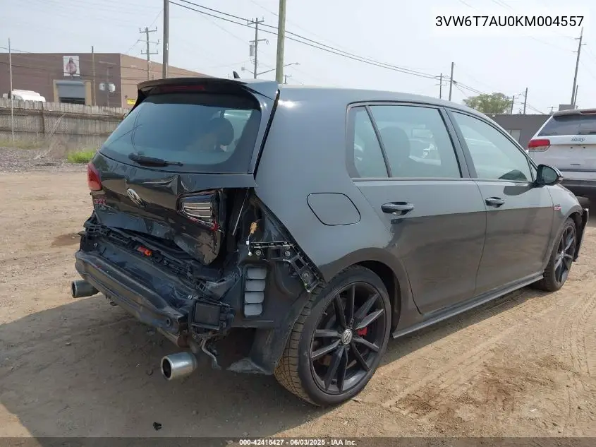 2019 Volkswagen Golf Gti 2.0T Autobahn/2.0T Rabbit Edition/2.0T S/2.0T Se VIN: 3VW6T7AU0KM004557 Lot: 42415427