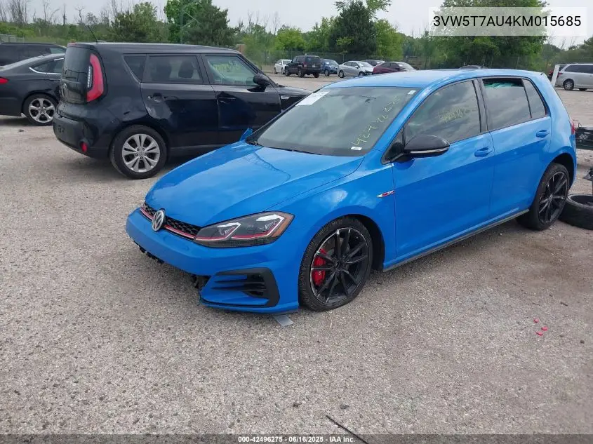 2019 Volkswagen Golf Gti 2.0T Autobahn/2.0T Rabbit Edition/2.0T S/2.0T Se VIN: 3VW5T7AU4KM015685 Lot: 42496275
