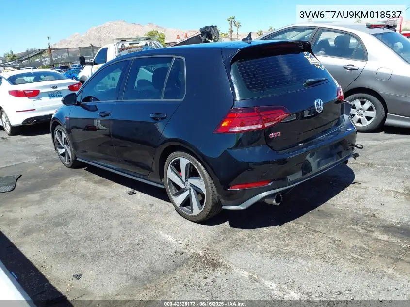 2019 Volkswagen Golf Gti 2.0T Autobahn/2.0T Rabbit Edition/2.0T S/2.0T Se VIN: 3VW6T7AU9KM018537 Lot: 42526173