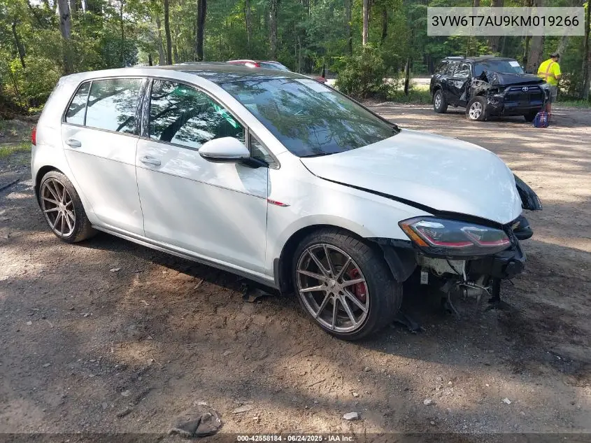 2019 Volkswagen Golf Gti 2.0T Autobahn/2.0T Rabbit Edition/2.0T S/2.0T Se VIN: 3VW6T7AU9KM019266 Lot: 42558184