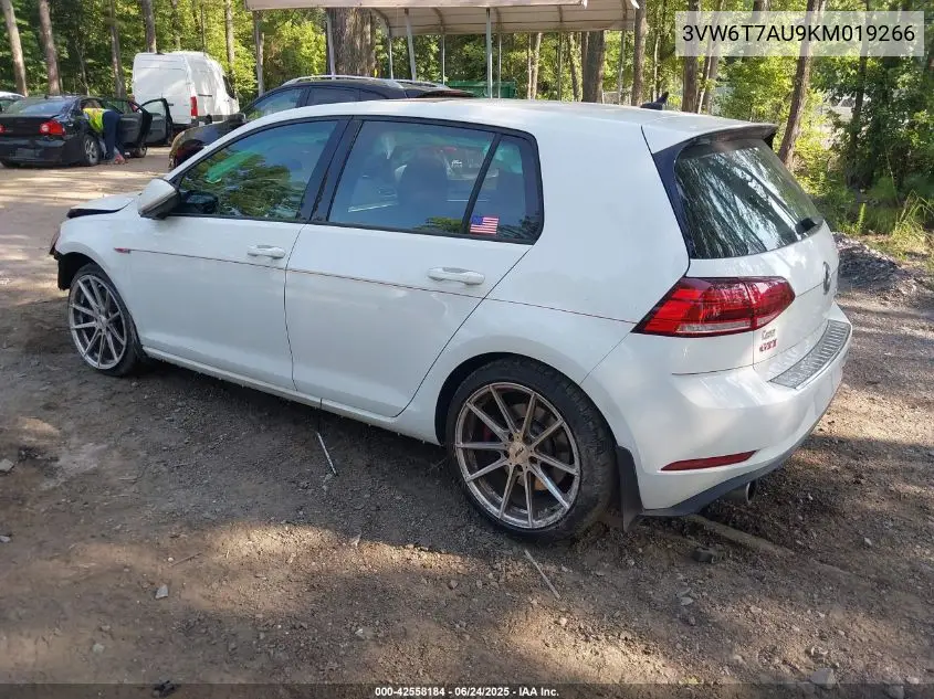 2019 Volkswagen Golf Gti 2.0T Autobahn/2.0T Rabbit Edition/2.0T S/2.0T Se VIN: 3VW6T7AU9KM019266 Lot: 42558184