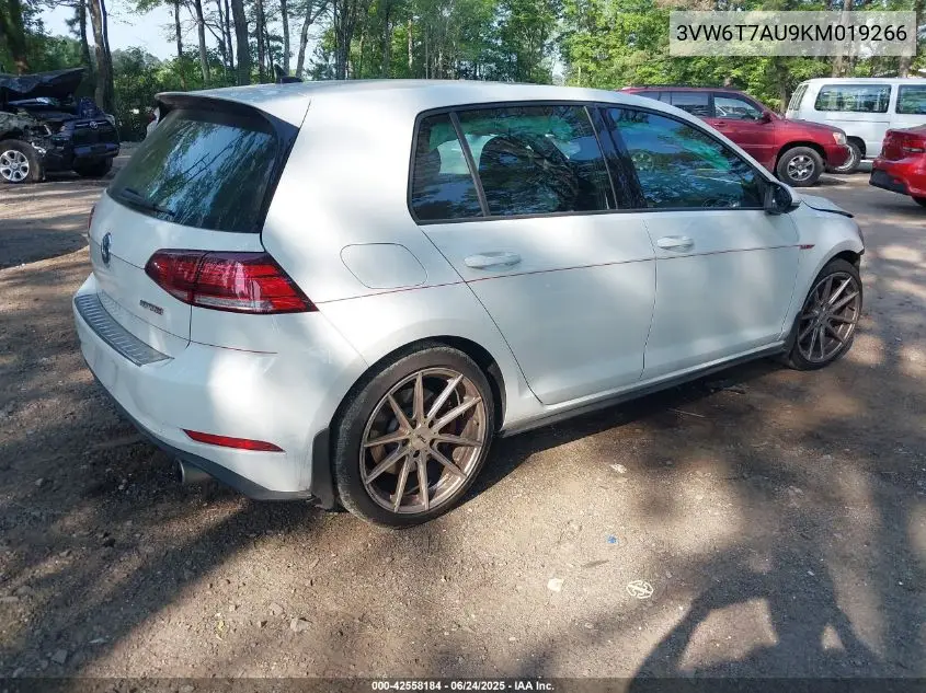 2019 Volkswagen Golf Gti 2.0T Autobahn/2.0T Rabbit Edition/2.0T S/2.0T Se VIN: 3VW6T7AU9KM019266 Lot: 42558184