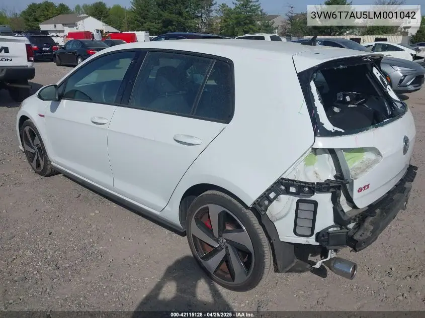 2020 Volkswagen Golf Gti 2.0T Autobahn/2.0T S/2.0T Se VIN: 3VW6T7AU5LM001042 Lot: 42115128