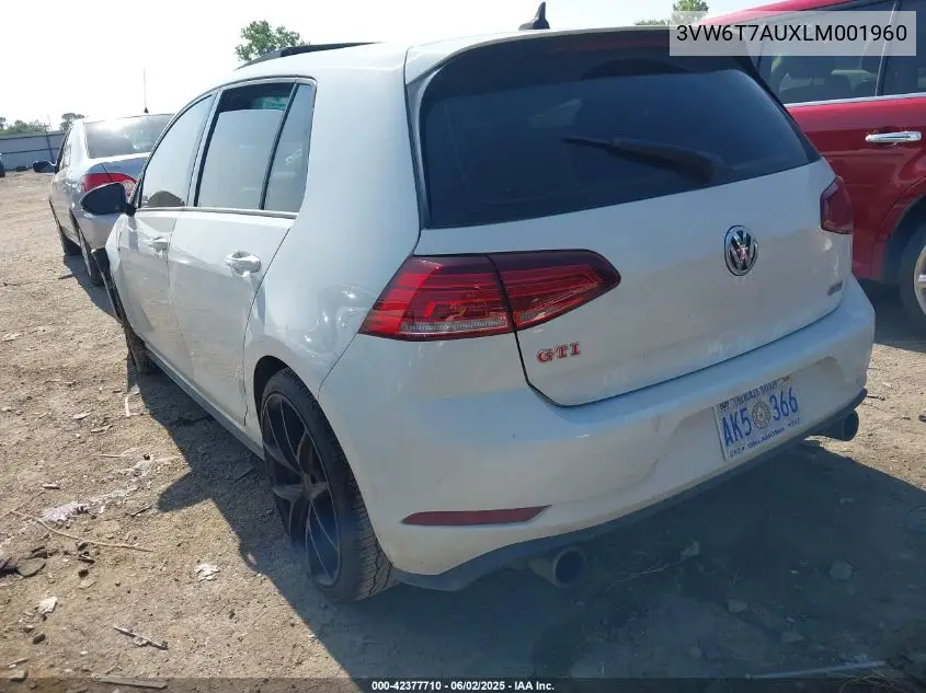 2020 Volkswagen Golf Gti 2.0T Autobahn/2.0T S/2.0T Se VIN: 3VW6T7AUXLM001960 Lot: 42377710