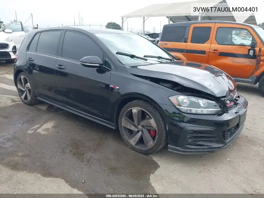 2020 Volkswagen Golf Gti 2.0T Autobahn/2.0T S/2.0T Se VIN: 3VW6T7AU0LM004401 Lot: 42533385