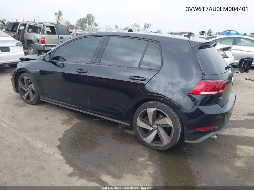 2020 Volkswagen Golf Gti 2.0T Autobahn/2.0T S/2.0T Se VIN: 3VW6T7AU0LM004401 Lot: 42533385
