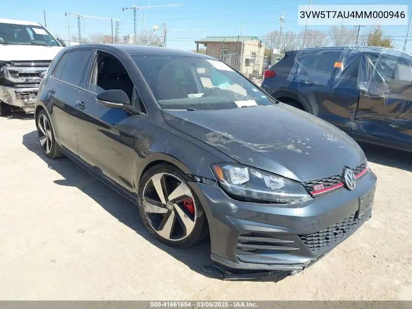 2021 Volkswagen Golf Gti 2.0T Autobahn/2.0T S/2.0T Se VIN: 3VW5T7AU4MM000946 Lot: 41661654