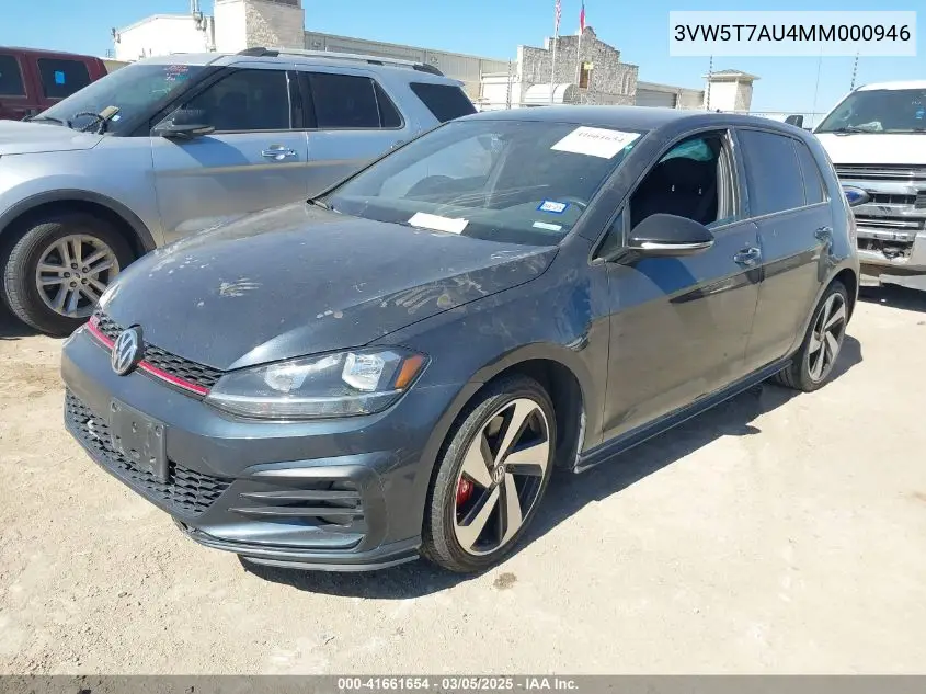 2021 Volkswagen Golf Gti 2.0T Autobahn/2.0T S/2.0T Se VIN: 3VW5T7AU4MM000946 Lot: 41661654