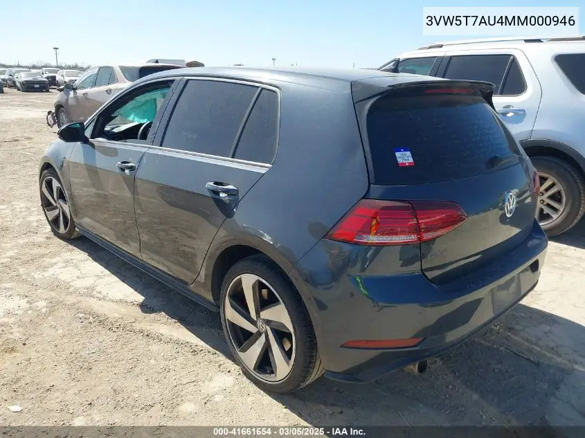 2021 Volkswagen Golf Gti 2.0T Autobahn/2.0T S/2.0T Se VIN: 3VW5T7AU4MM000946 Lot: 41661654