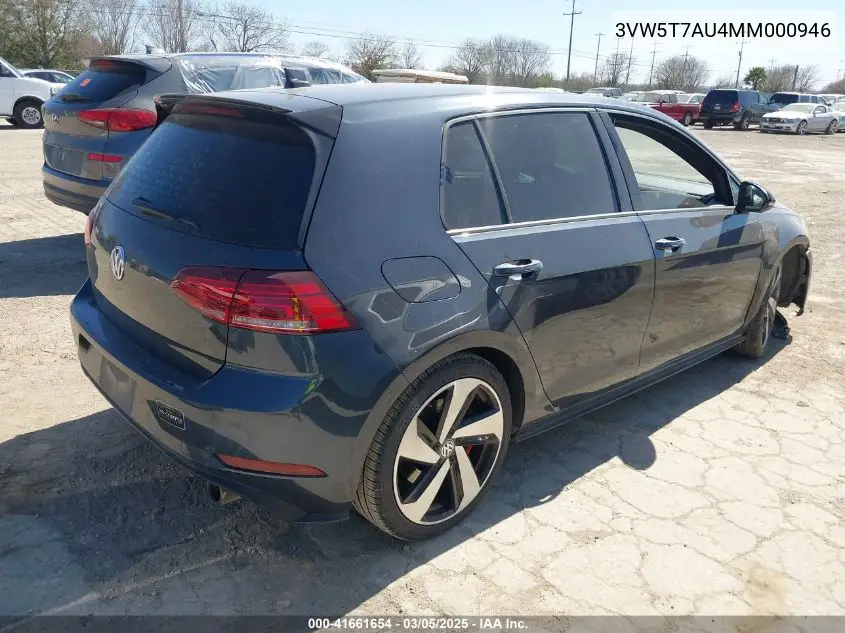 2021 Volkswagen Golf Gti 2.0T Autobahn/2.0T S/2.0T Se VIN: 3VW5T7AU4MM000946 Lot: 41661654