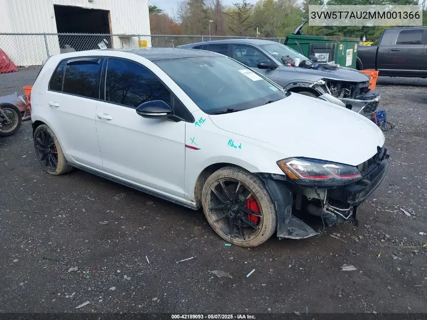 2021 Volkswagen Golf Gti 2.0T Autobahn/2.0T S/2.0T Se VIN: 3VW5T7AU2MM001366 Lot: 42189093