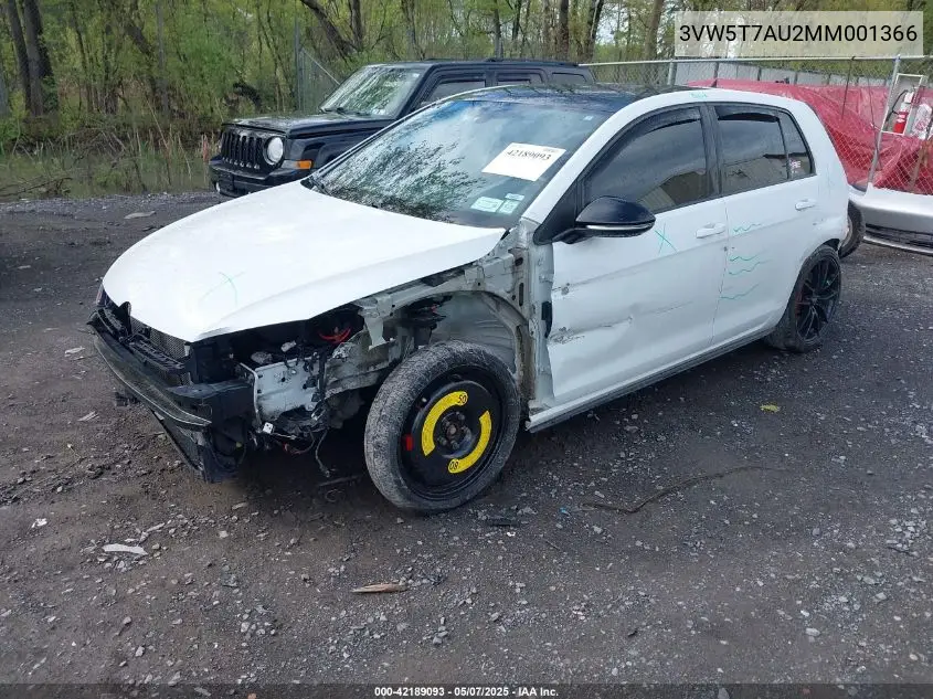 2021 Volkswagen Golf Gti 2.0T Autobahn/2.0T S/2.0T Se VIN: 3VW5T7AU2MM001366 Lot: 42189093