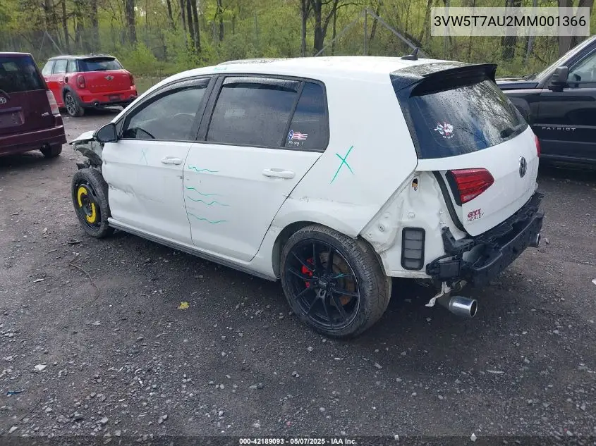2021 Volkswagen Golf Gti 2.0T Autobahn/2.0T S/2.0T Se VIN: 3VW5T7AU2MM001366 Lot: 42189093