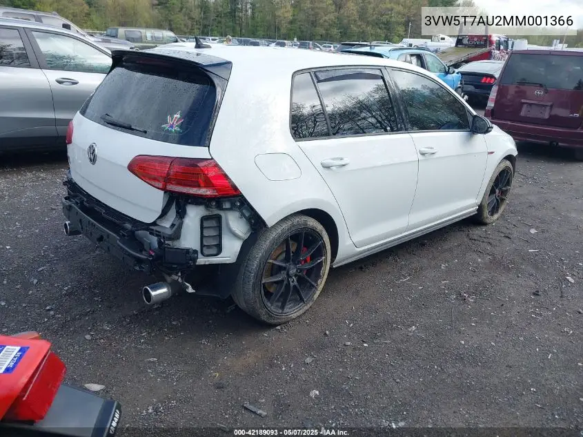 2021 Volkswagen Golf Gti 2.0T Autobahn/2.0T S/2.0T Se VIN: 3VW5T7AU2MM001366 Lot: 42189093