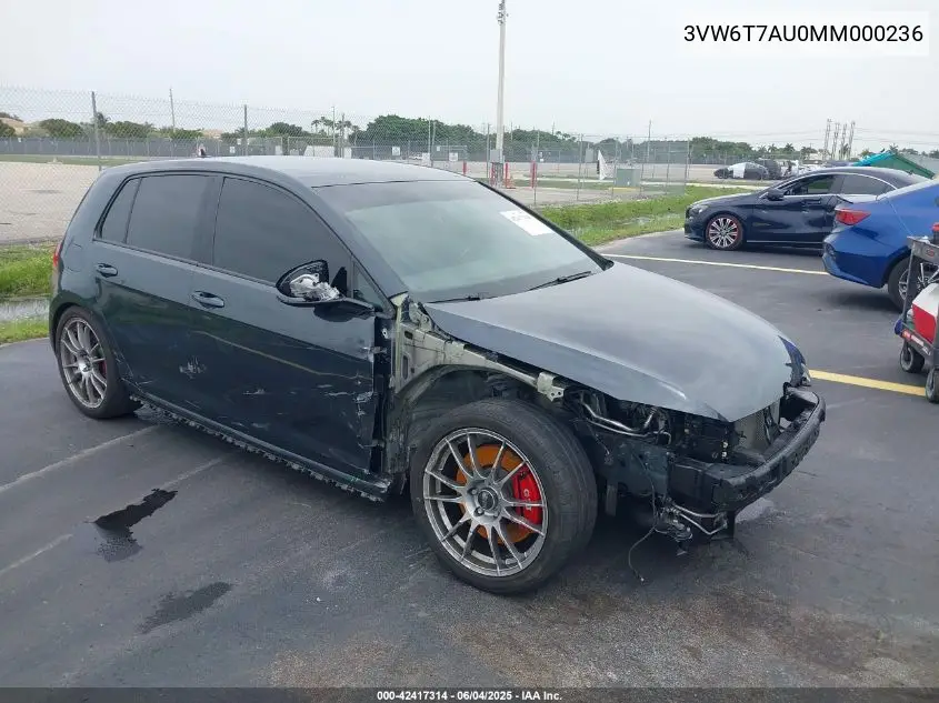 2021 Volkswagen Golf Gti 2.0T Autobahn/2.0T S/2.0T Se VIN: 3VW6T7AU0MM000236 Lot: 42417314