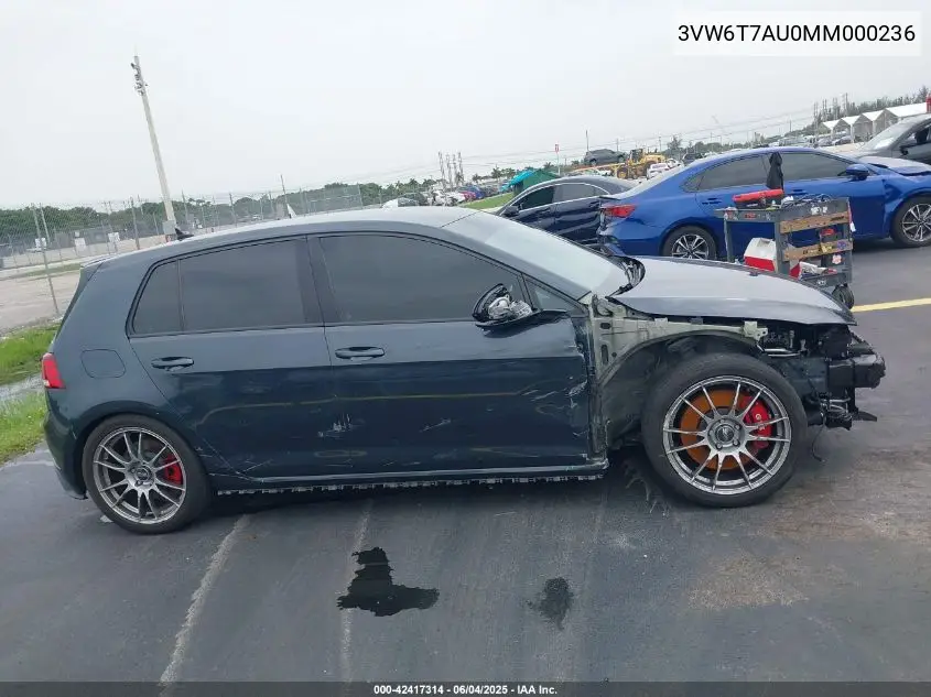 2021 Volkswagen Golf Gti 2.0T Autobahn/2.0T S/2.0T Se VIN: 3VW6T7AU0MM000236 Lot: 42417314