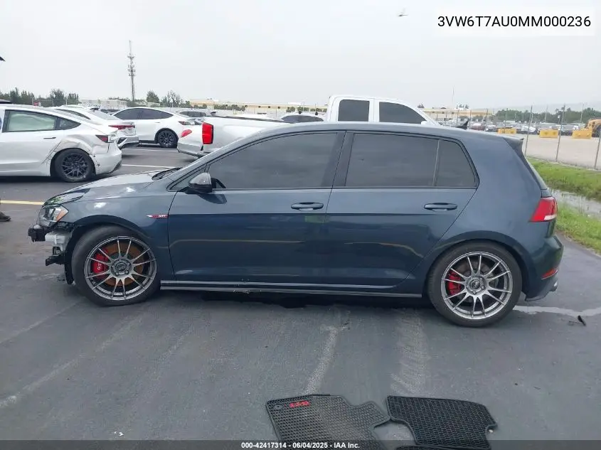 2021 Volkswagen Golf Gti 2.0T Autobahn/2.0T S/2.0T Se VIN: 3VW6T7AU0MM000236 Lot: 42417314