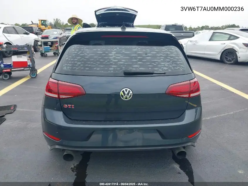 2021 Volkswagen Golf Gti 2.0T Autobahn/2.0T S/2.0T Se VIN: 3VW6T7AU0MM000236 Lot: 42417314