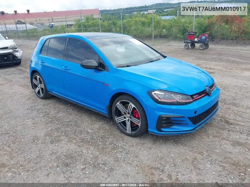 2021 Volkswagen Golf Gti 2.0T Autobahn/2.0T S/2.0T Se VIN: 3VW6T7AU8MM010917 Lot: 42523697