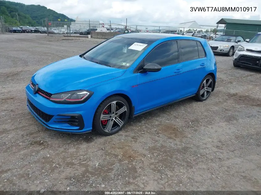 2021 Volkswagen Golf Gti 2.0T Autobahn/2.0T S/2.0T Se VIN: 3VW6T7AU8MM010917 Lot: 42523697