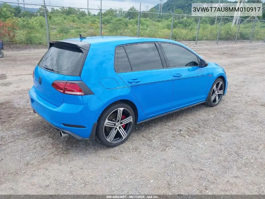 2021 Volkswagen Golf Gti 2.0T Autobahn/2.0T S/2.0T Se VIN: 3VW6T7AU8MM010917 Lot: 42523697