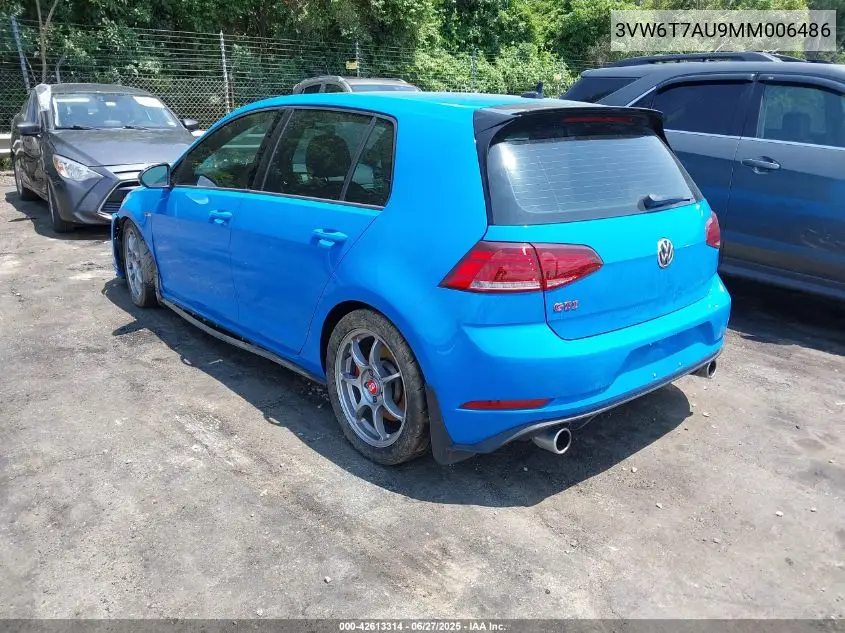 2021 Volkswagen Golf Gti 2.0T Autobahn/2.0T S/2.0T Se VIN: 3VW6T7AU9MM006486 Lot: 42613314