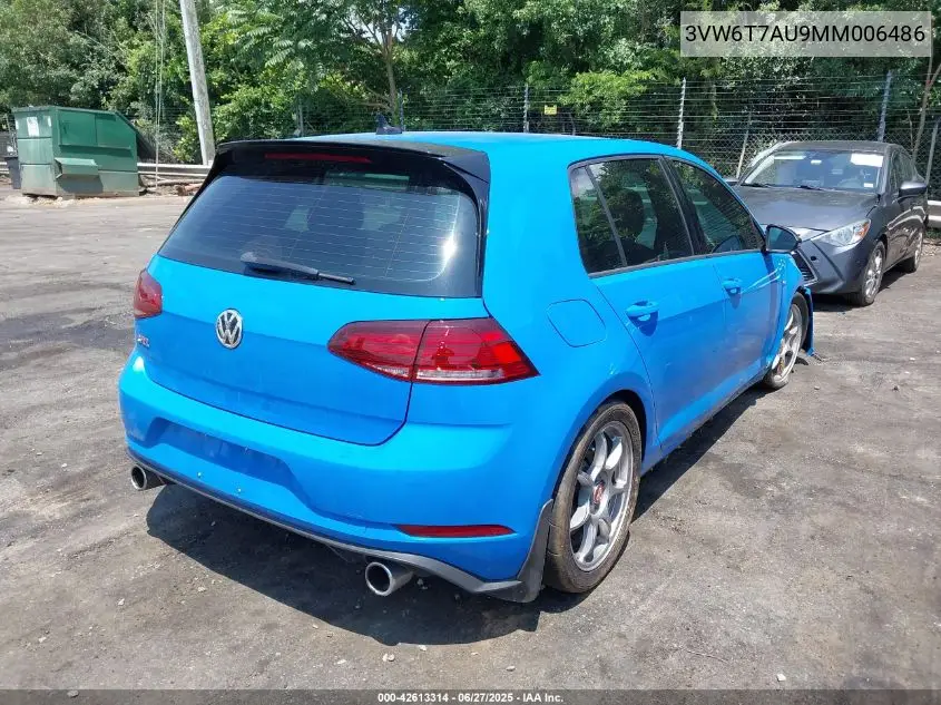 2021 Volkswagen Golf Gti 2.0T Autobahn/2.0T S/2.0T Se VIN: 3VW6T7AU9MM006486 Lot: 42613314