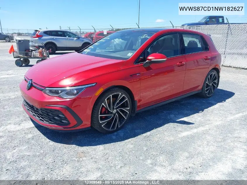2022 Volkswagen Golf Gti Autobahn VIN: WVWS87CD1NW182627 Lot: 12309549