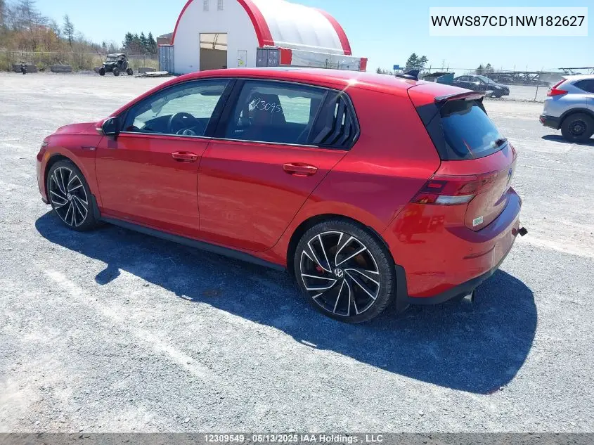 2022 Volkswagen Golf Gti Autobahn VIN: WVWS87CD1NW182627 Lot: 12309549