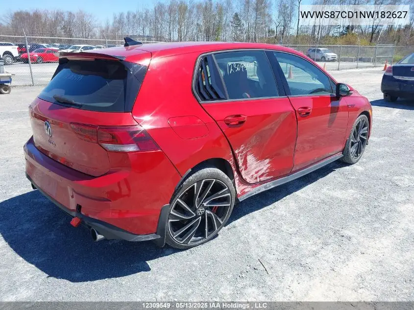 2022 Volkswagen Golf Gti Autobahn VIN: WVWS87CD1NW182627 Lot: 12309549