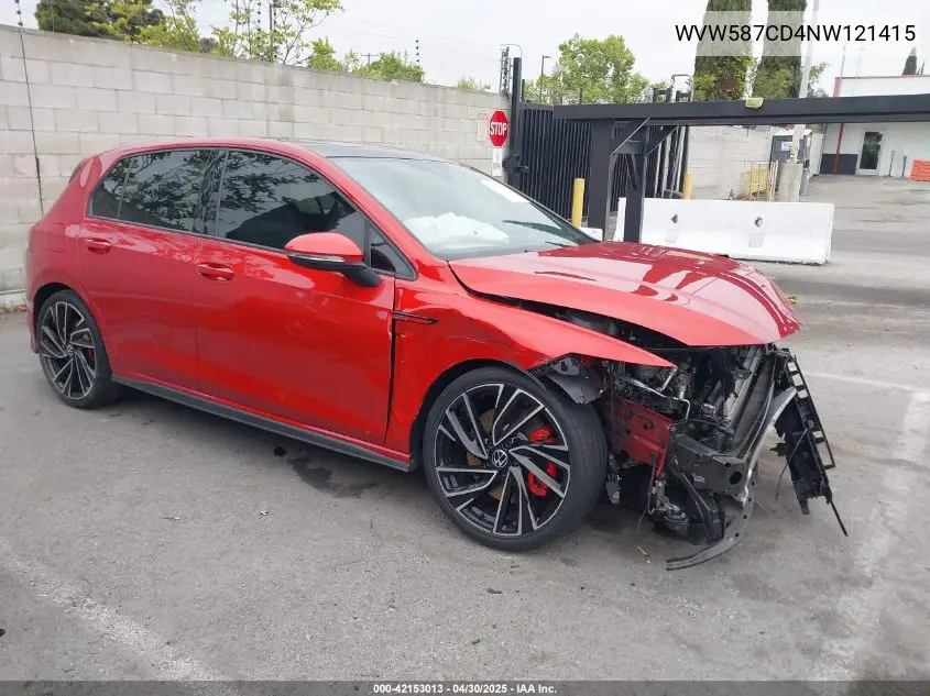 2022 Volkswagen Golf Gti 2.0T Autobahn VIN: WVW587CD4NW121415 Lot: 42153013