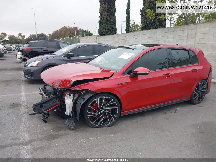 2022 Volkswagen Golf Gti 2.0T Autobahn VIN: WVW587CD4NW121415 Lot: 42153013