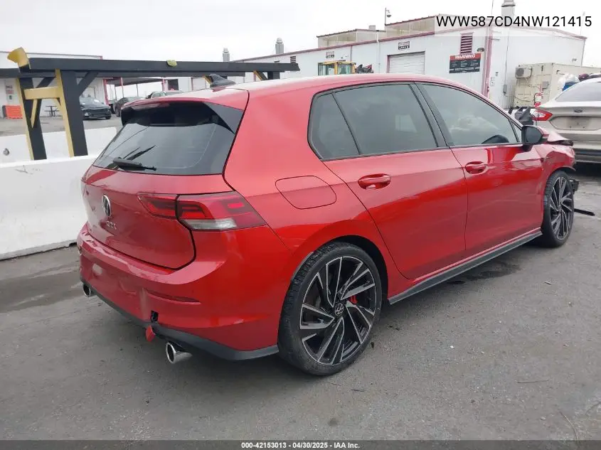 2022 Volkswagen Golf Gti 2.0T Autobahn VIN: WVW587CD4NW121415 Lot: 42153013