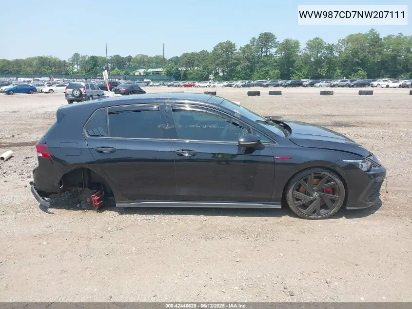 2022 Volkswagen Golf Gti 2.0T Se VIN: WVW987CD7NW207111 Lot: 42440628