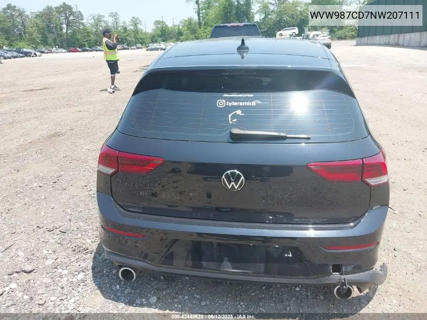 2022 Volkswagen Golf Gti 2.0T Se VIN: WVW987CD7NW207111 Lot: 42440628