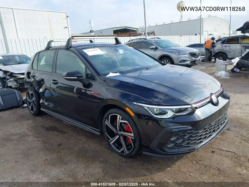 2024 Volkswagen Golf Gti 2.0T Se VIN: WVW3A7CD0RW118268 Lot: 41531609