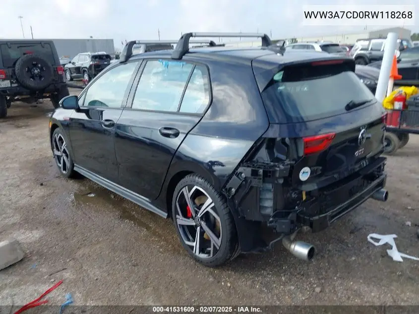 2024 Volkswagen Golf Gti 2.0T Se VIN: WVW3A7CD0RW118268 Lot: 41531609