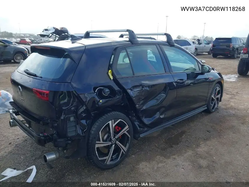2024 Volkswagen Golf Gti 2.0T Se VIN: WVW3A7CD0RW118268 Lot: 41531609