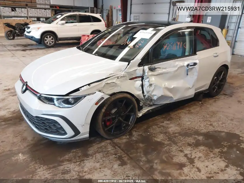 2024 Volkswagen Golf Gti 2.0T 380 Se VIN: WVW2A7CD3RW215931 Lot: 42511910