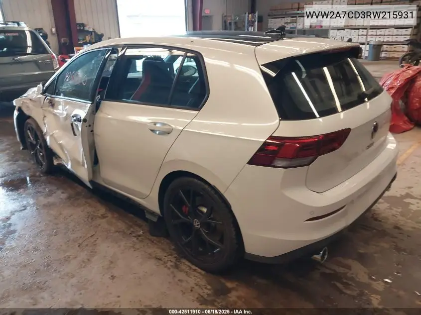 2024 Volkswagen Golf Gti 2.0T 380 Se VIN: WVW2A7CD3RW215931 Lot: 42511910