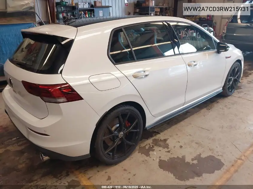 2024 Volkswagen Golf Gti 2.0T 380 Se VIN: WVW2A7CD3RW215931 Lot: 42511910