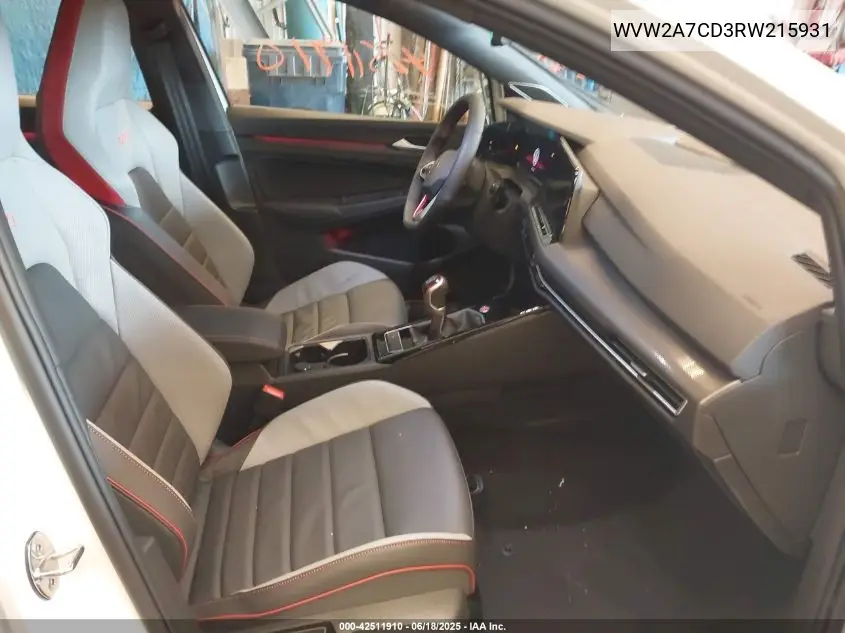 2024 Volkswagen Golf Gti 2.0T 380 Se VIN: WVW2A7CD3RW215931 Lot: 42511910