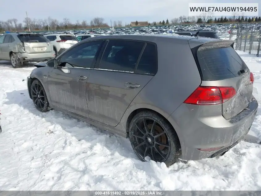 2016 Volkswagen Golf R 4-Door VIN: WVWLF7AU4GW194495 Lot: 41611492