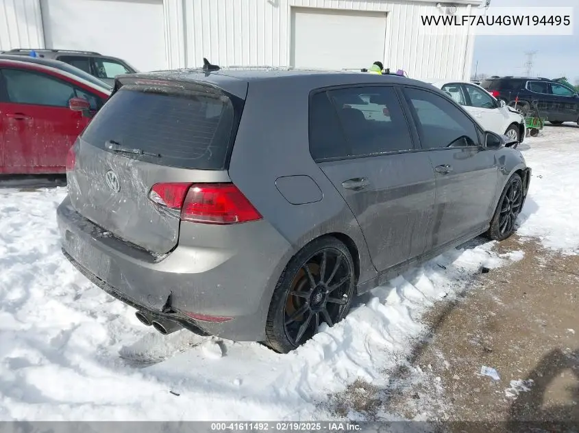 2016 Volkswagen Golf R 4-Door VIN: WVWLF7AU4GW194495 Lot: 41611492