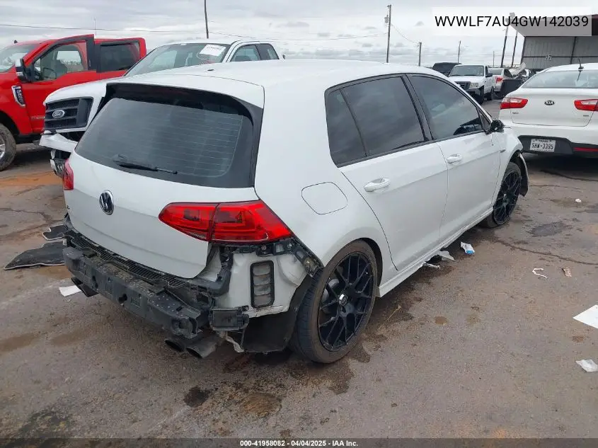 2016 Volkswagen Golf R 4-Door VIN: WVWLF7AU4GW142039 Lot: 41958082