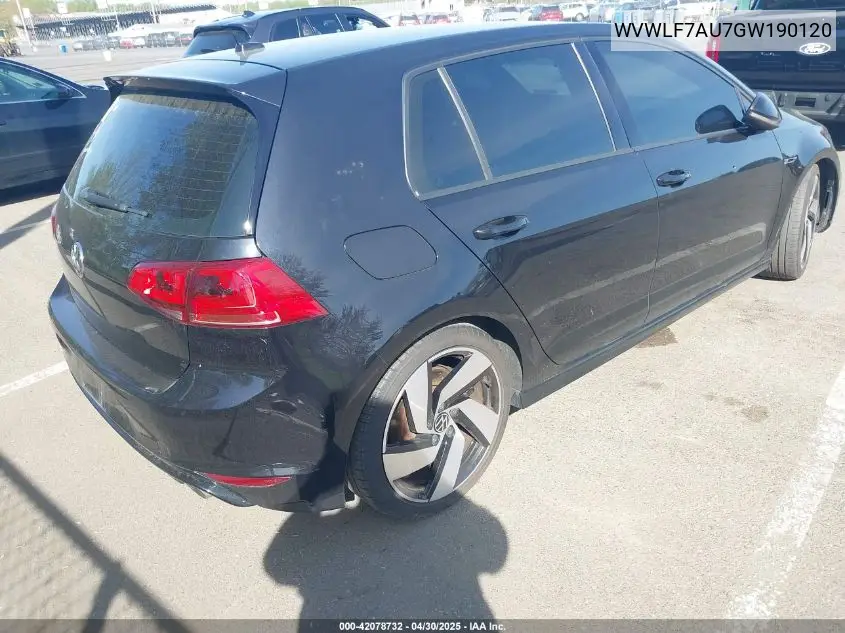 2016 Volkswagen Golf R 4-Door VIN: WVWLF7AU7GW190120 Lot: 42078732