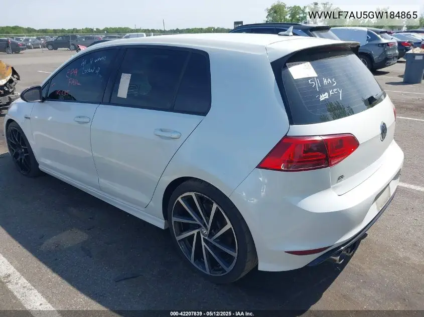 2016 Volkswagen Golf R 4-Door VIN: WVWLF7AU5GW184865 Lot: 42207839