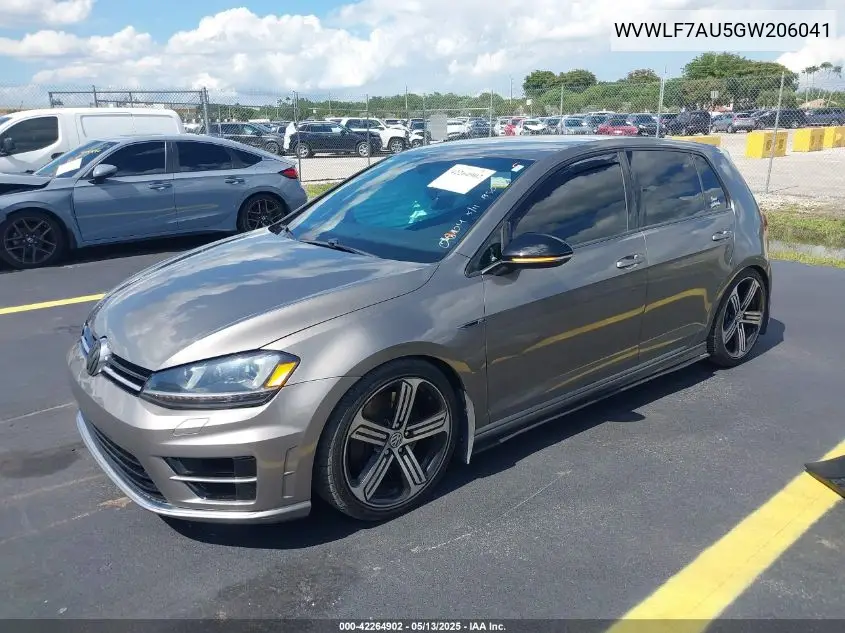 2016 Volkswagen Golf R 4-Door VIN: WVWLF7AU5GW206041 Lot: 42264902